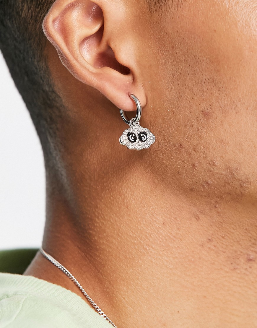 ASOS DESIGN hoop earrings with pave cloud in silver tone