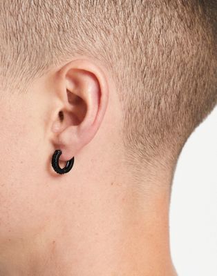 ASOS DESIGN hoop earrings with pave detail in matte black