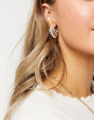 ASOS DESIGN hoop earrings with pearl row in gold tone - ASOS Price Checker