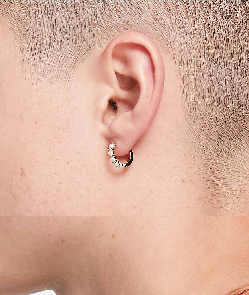 Asos Design Hoop Earrings With Pearl Stones In Gold Tone