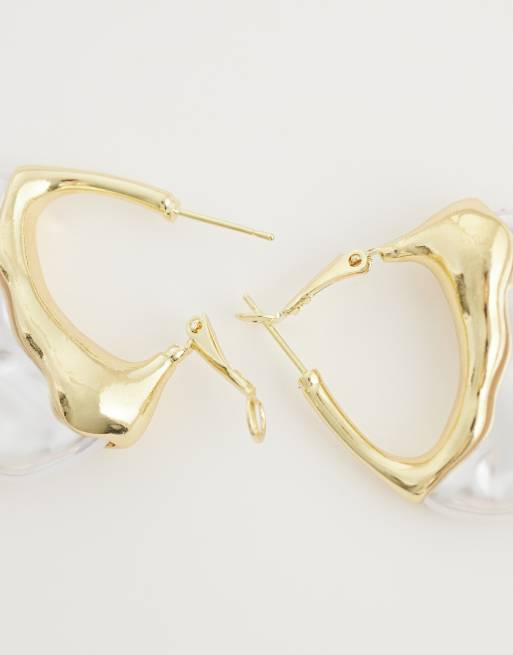 ASOS DESIGN hoop earrings with pearlescent finish in gold tone, 4 of 5