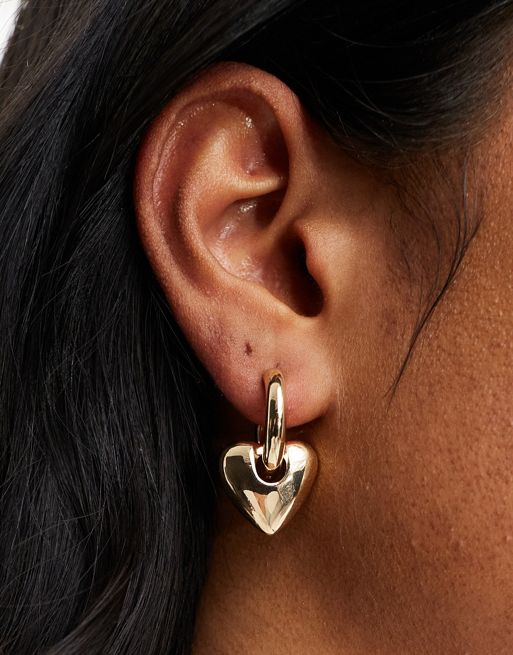CerbeShops DESIGN hoop earrings with puff heart charm in gold tone