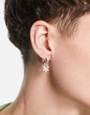 ASOS DESIGN hoop earrings with removable crystal flowers in silver tone