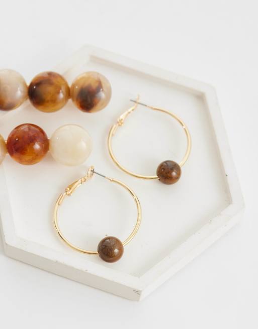 ASOS DESIGN hoop earrings with semi precious stone in gold tone, 2 of 4