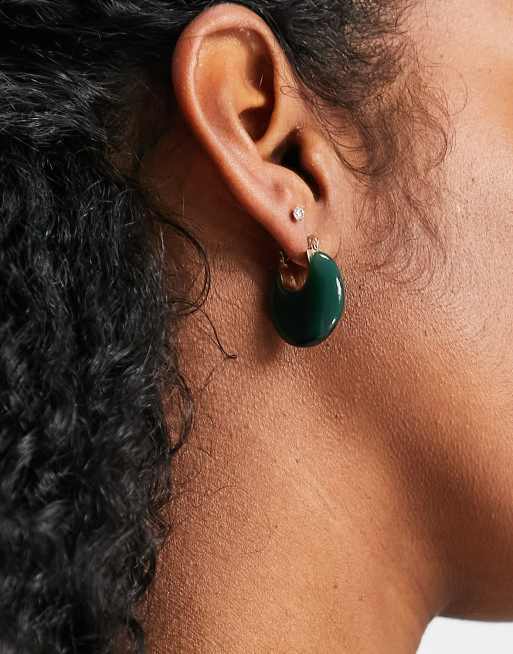 ASOS DESIGN hoop earrings with semi precious style stone in gold tone, 3 of 4