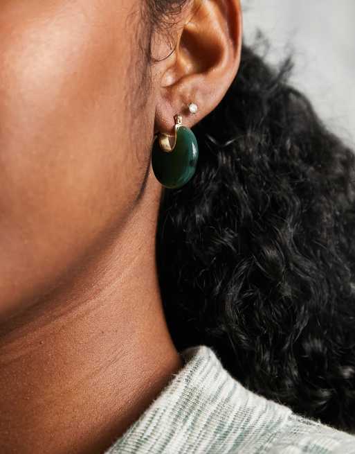 ASOS DESIGN hoop earrings with semi precious style stone in gold tone, 4 of 4
