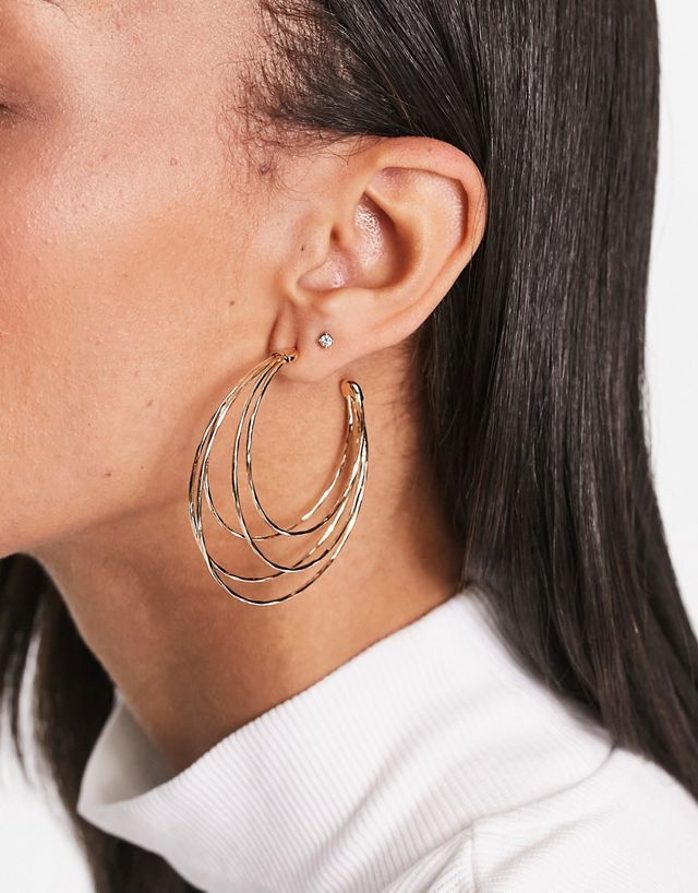 ASOS DESIGN hoop earrings with skinny multi row in gold tone