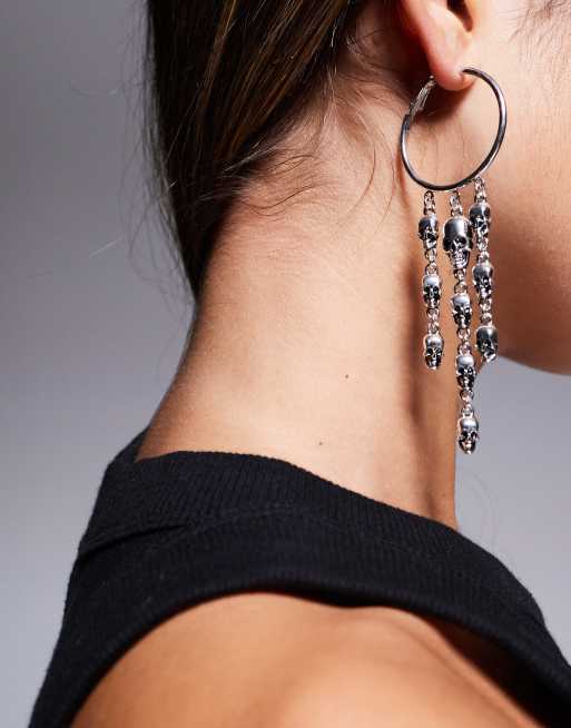ASOS DESIGN  hoop earrings with skull design in silver tone, 2 of 4