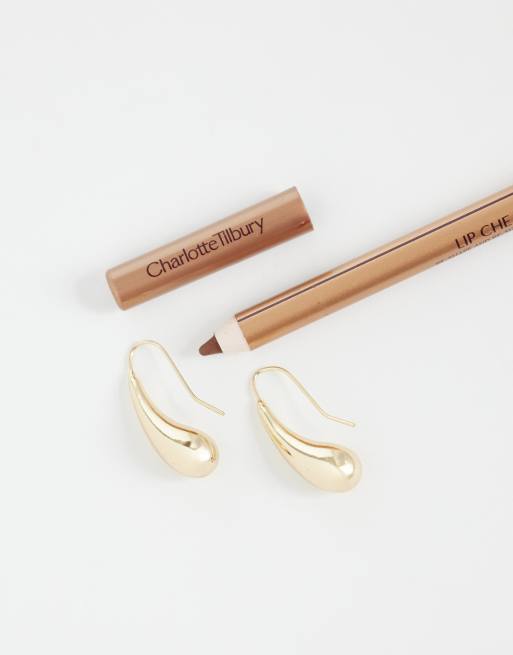 ASOS DESIGN hoop earrings with small teardrop detailing in gold tone, 2 of 4