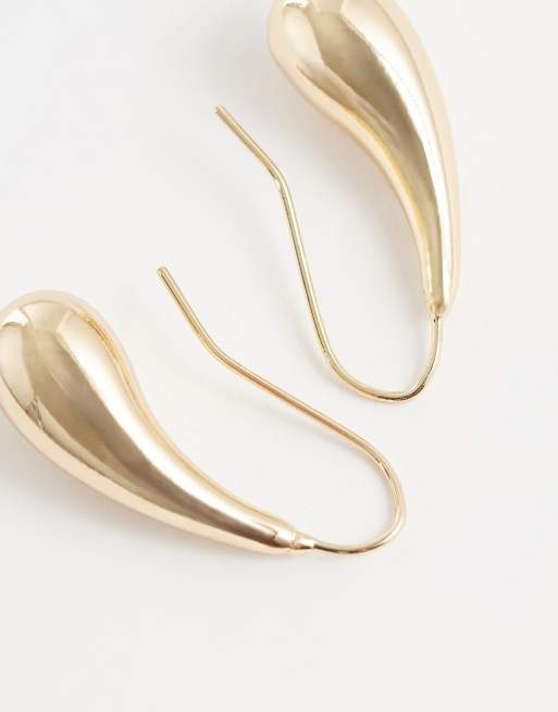 ASOS DESIGN hoop earrings with small teardrop detailing in gold tone, 3 of 4