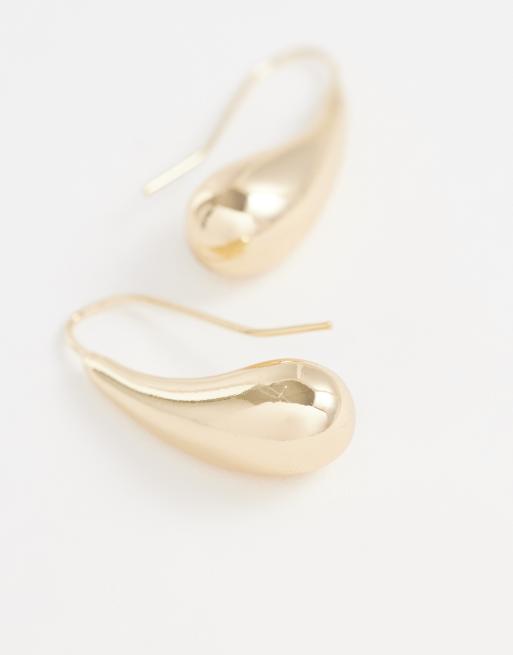 ASOS DESIGN hoop earrings with small teardrop detailing in gold tone, 4 of 4