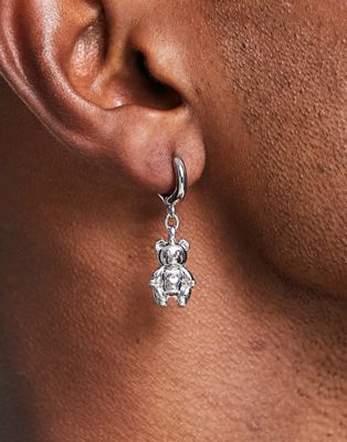 ASOS DESIGN hoop earrings with teddy bear detail in silver tone