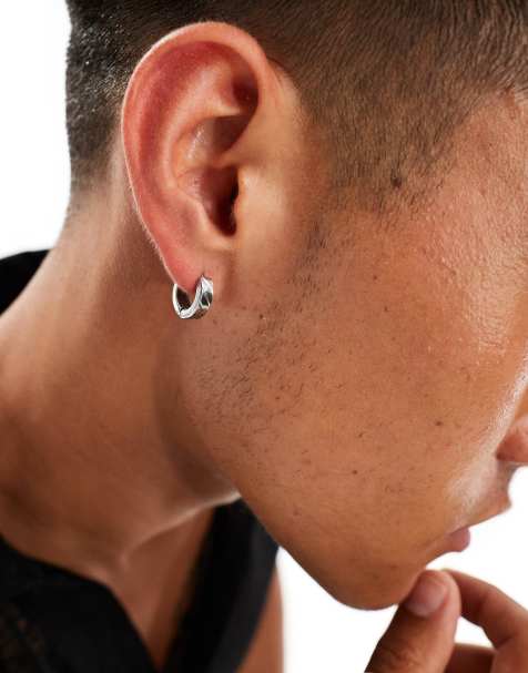 ASOS DESIGN hoop earrings with texture in silver tone - view 1