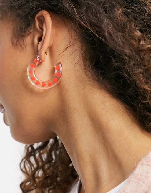 ASOS DESIGN hoop earrings with trapped love hearts