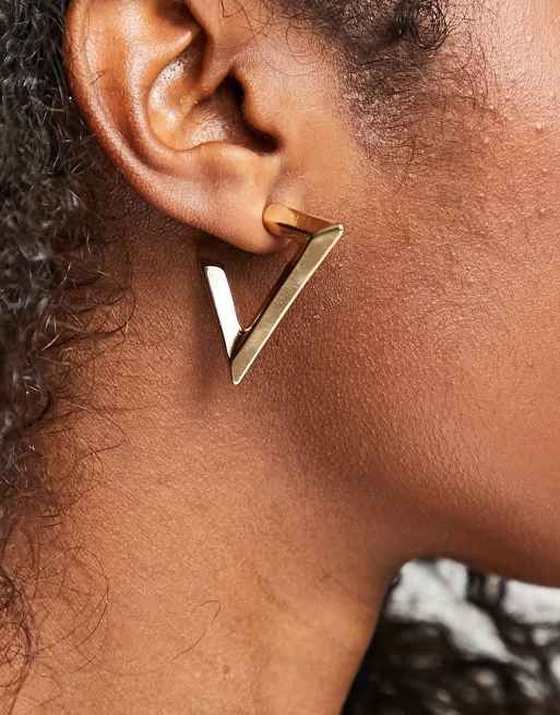 ASOS DESIGN hoop earrings with triangle design in gold tone
