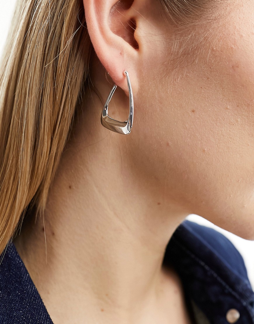 ASOS DESIGN hoop earrings with triangle design in silver tone