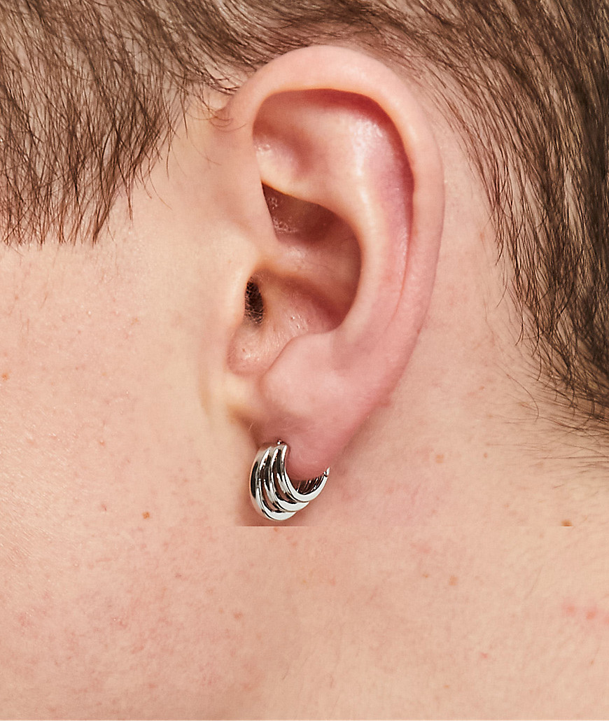 ASOS DESIGN hoop earrings with triple hoop design in silver tone