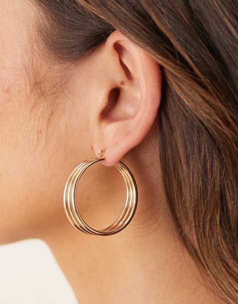 ASOS DESIGN hoop earrings with triple wire design in gold tone - view 1