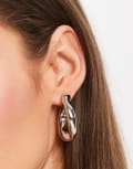 [ASOS DESIGN] ASOS DESIGN hoop earrings with twist link design in silver tone No Size SILVER