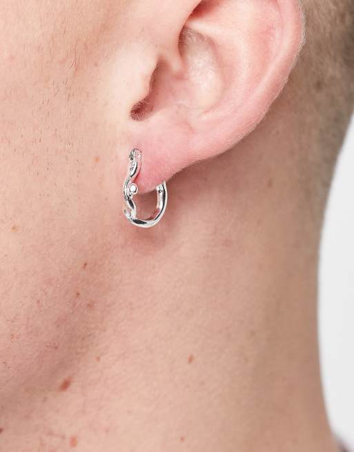 ASOS DESIGN hoop earrings with twisted name in real silver plate