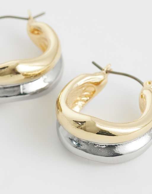 ASOS DESIGN hoop earrings with two tone detail in mixed metal, 2 of 4