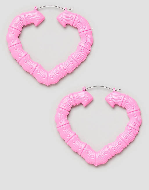 ASOS DESIGN hoop earrings with vintage style bamboo design in pink