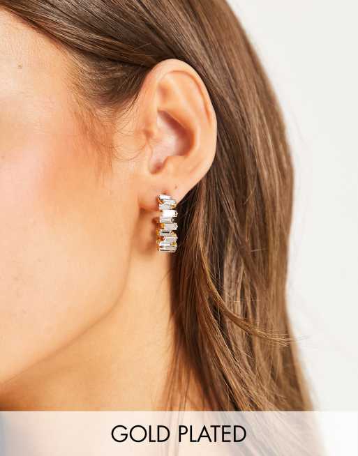ASOS DESIGN - Hoop-øreringe med 14k guldbelægning og baguette-design med imiteret krystal