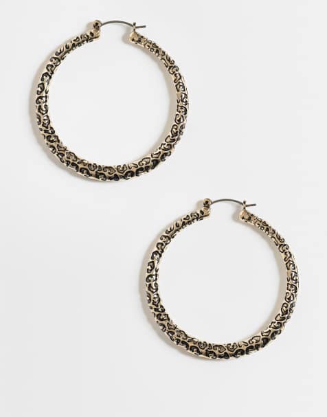 ASOS DESIGN hoop-øreringe med dyreprintdetaljer i guldfarvet tone - view 1