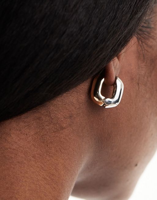 FhyzicsShops DESIGN - Hoop-øreringe med forskelligtfarvet metal i firkantet form med rundede hjørner