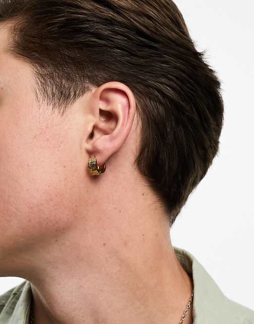 ASOS DESIGN - Hoop-øreringe med tekstureret kors-design i 14 karat guldbelægning, 3 af 4
