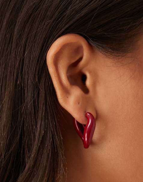 ASOS DESIGN hoops earrings in small squared-off design in red - view 1