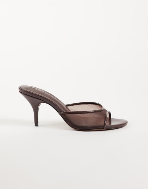 ASOS DESIGN Hooray mid heeled mules in chocolate mesh, 5 of 5