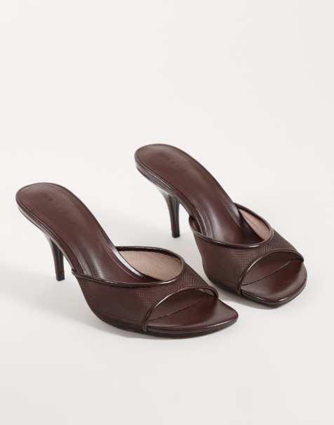 ASOS DESIGN Hooray mules à talon moyen en mesh chocolat - view 1