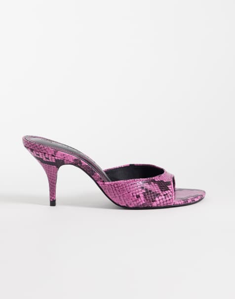 ASOS DESIGN Hooray mules de tacón medio en rosa efecto serpiente - view 1