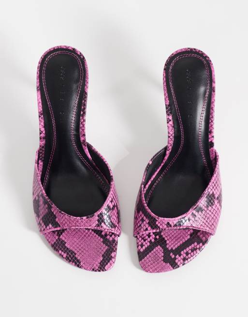 ASOS DESIGN Hooray mules de tacón medio en rosa efecto serpiente, 2 de 4