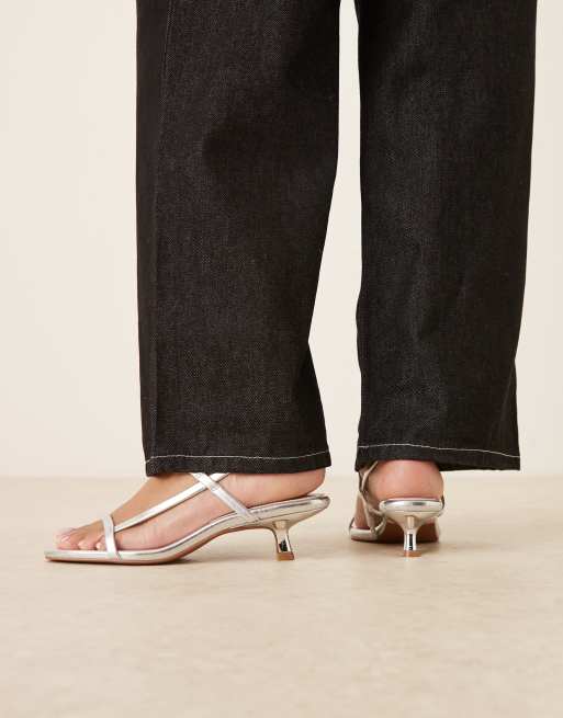 ASOS DESIGN Hop minimal kitten heel sandals in silver, 3 of 4