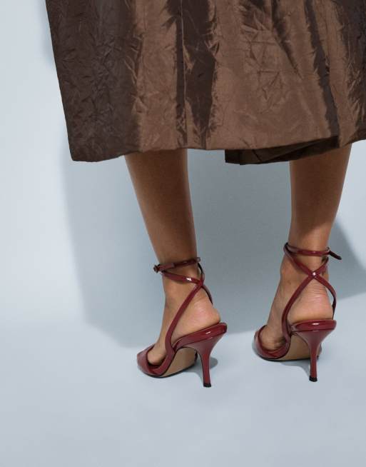 ASOS DESIGN Hope barely there mid heel stiletto sandals in dark red, 3 of 7