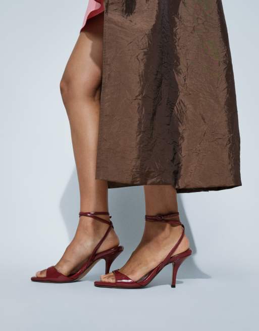 ASOS DESIGN Hope barely there mid heel stiletto sandals in dark red, 4 of 7