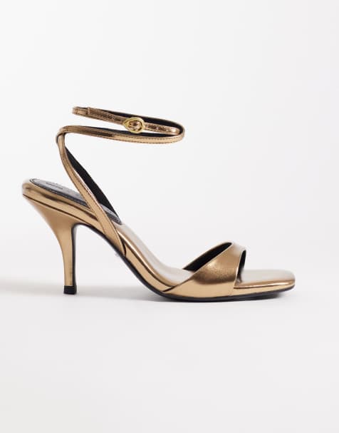 ASOS DESIGN Hope barely-there mid-heel stiletto sandals in warm gold - view 1