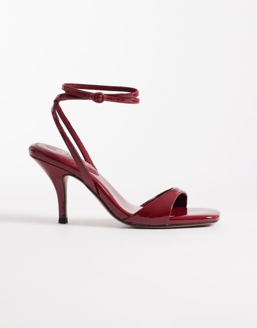 ASOS DESIGN - Hope - Sandales minimalistes à talon aiguille mi-haut - Rouge foncé