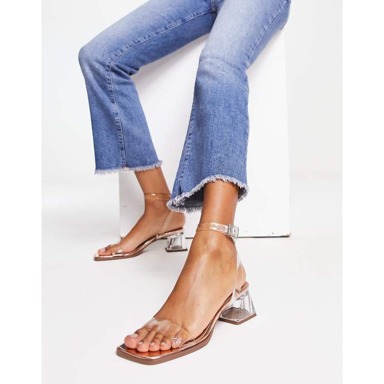 ASOS DESIGN Hopeful block heeled sandals in clear and rose gold ASOS