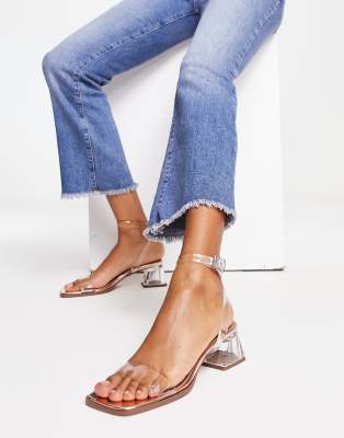 ASOS DESIGN - Hopeful - Sandaletten in Transparent und Roségold mit Blockabsatz