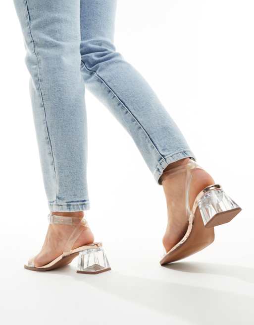 ASOS DESIGN - Hopeful - Sandali a pianta larga con tacco largo trasparenti e oro rosa, 2 di 4