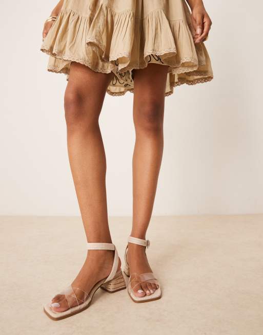 ASOS DESIGN Hopefully block heel mid sandals in clear and natural, 4 of 4