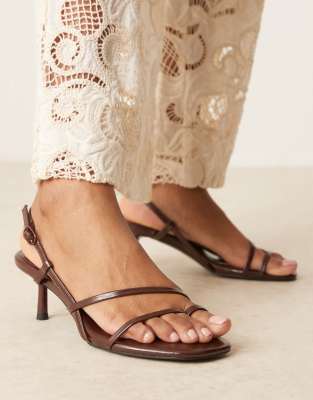  Hopscotch minimal kitten heel slingback sandals in chocolate