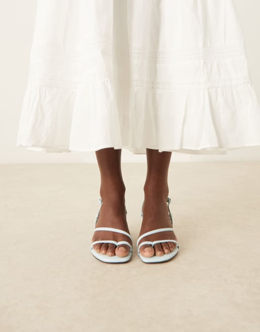 ASOS DESIGN Hopscotch minimal kitten heel slingback sandals in light blue, 4 of 4