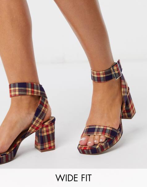 ASOS DESIGN - Hopscotch - Sandales motif vichy à talon et semelle plateforme pointure large