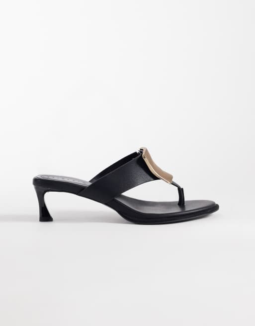 ASOS DESIGN Horizon trim detailing chunky flip flop kitten heel sandals in black, 2 of 4