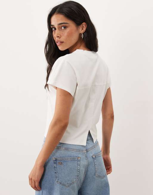 ASOS DESIGN horizontal seam t-shirt in white, 2 of 4