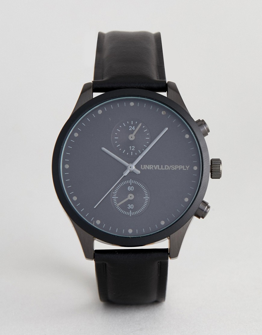 ASOS DESIGN - Horloge in zwart met donker metaal en kleine wijzerplaatjes